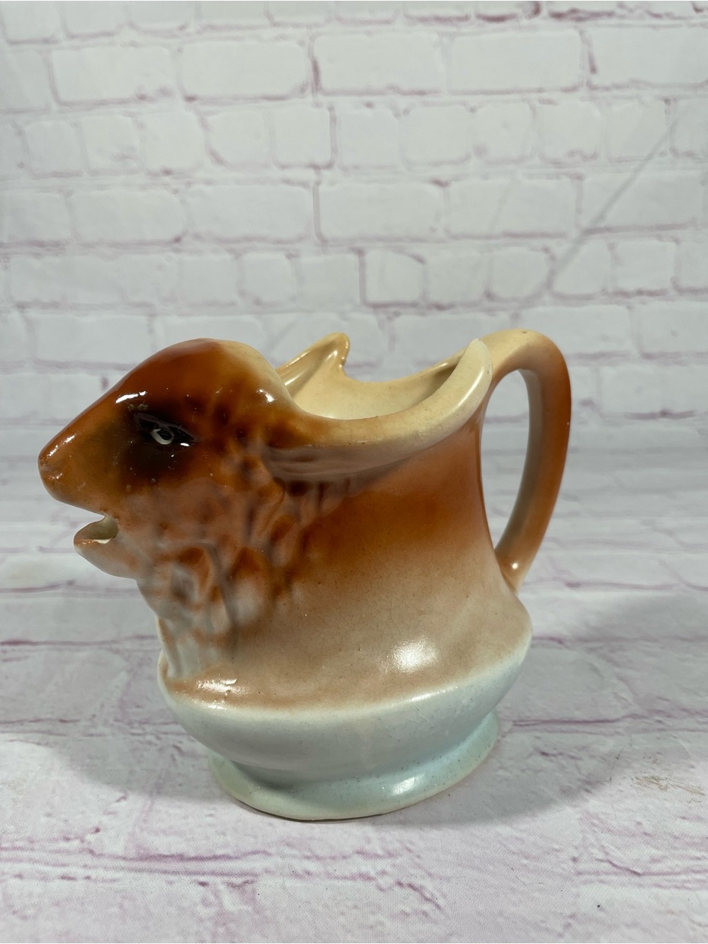 Vintage Royal Bruxonia Horned Buffalo Bison Ceramic Creamer Pitcher Austria